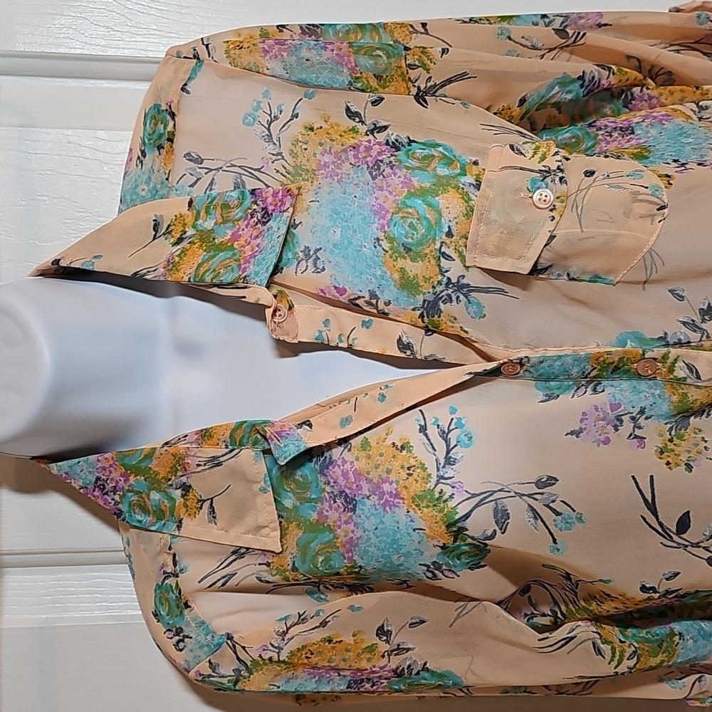Love, Fire Sheer Multicolor Floral Top - Picture 2 of 12